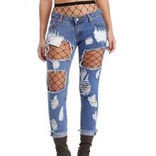 Весенние новые женские сексуальные рваные джинсы модные дикие женские синие свободные прямые джинсы женские джинсы с низкой талией длиной до щиколотки