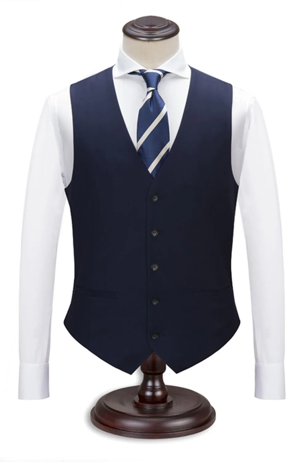 

Free shipping top quality 100% wool dark navy single V neck 5 buttons mens navy waistcoat