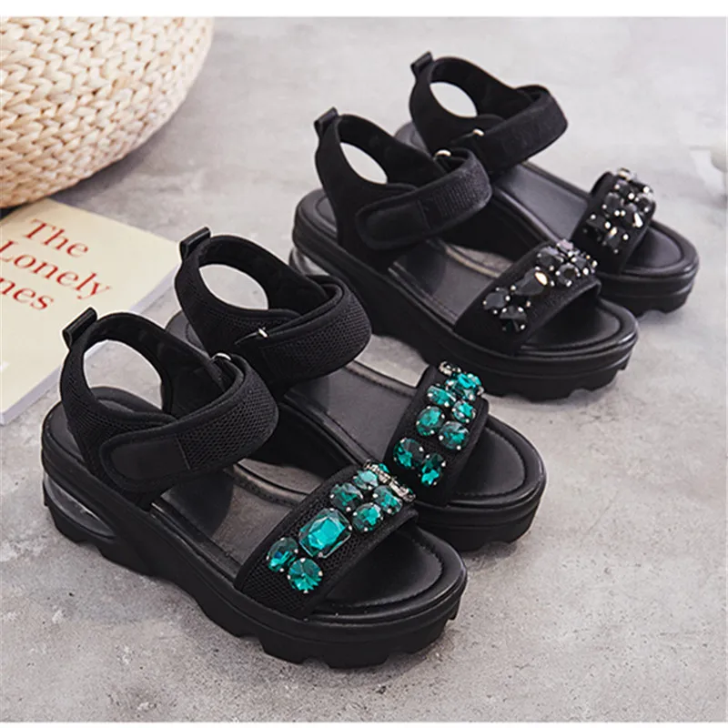 Black Green Diamond Thick Bottom Platform Women Sandals Summer Casual Shoes Student Chunky Sandals sandalias mujer 2019 Black Green Diamond Thick Bottom Platform Women Sandals Summer Casual Shoes Student Chunky Sandals sandalias mujer 2019