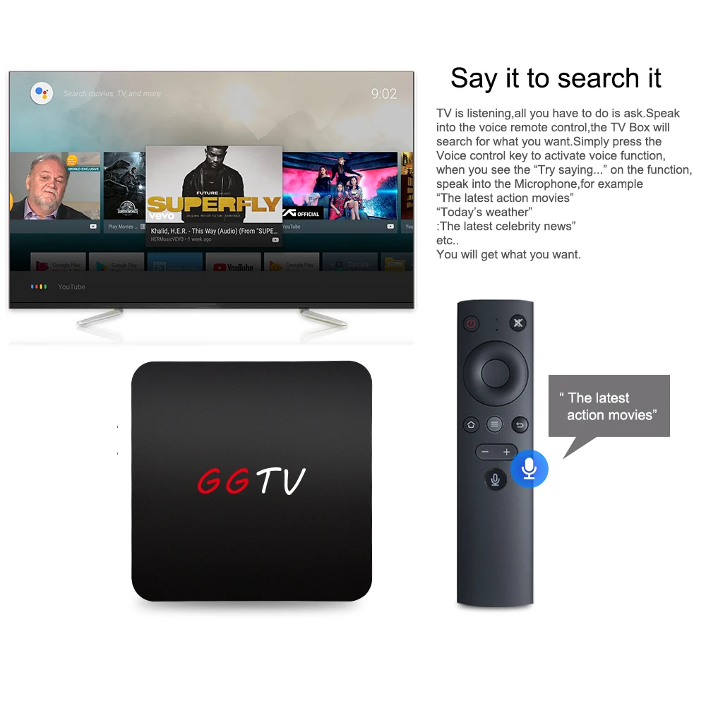 GGTV RK3328 Smart TV Box 4GB RAM 32GB ROM Android 7.1 Set-Top Box H.265 VP9 USB3.0 4K HD Media Player