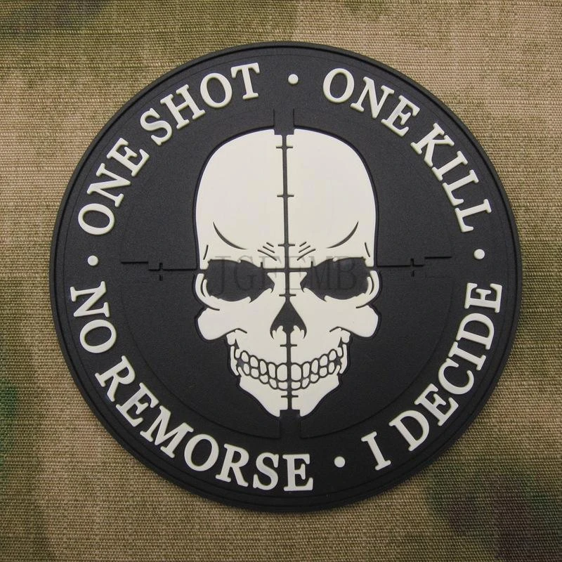 One Shot One Kill No Remorse I Decide Sniper Black PVC Airsoft  Patch 
