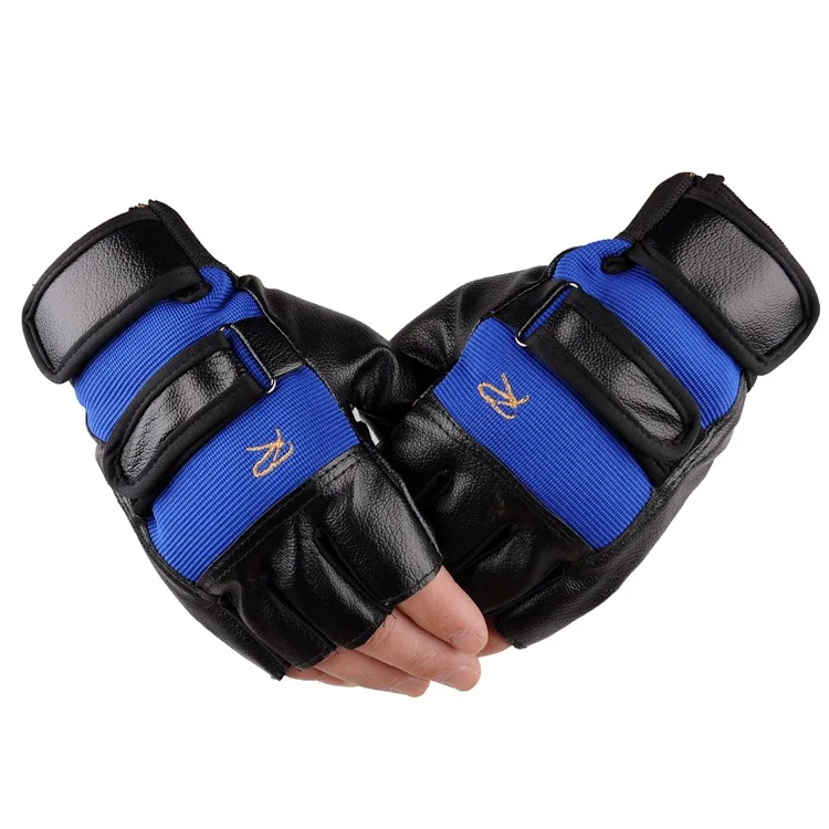 Для мужчин тренировка, тренажерный зал перчатки Тактический Фитнес перчатки без пальцев из искусственной кожи перчатки для бодибилдинга тяжелая атлетика перчатки для езды - Цвет: Blue