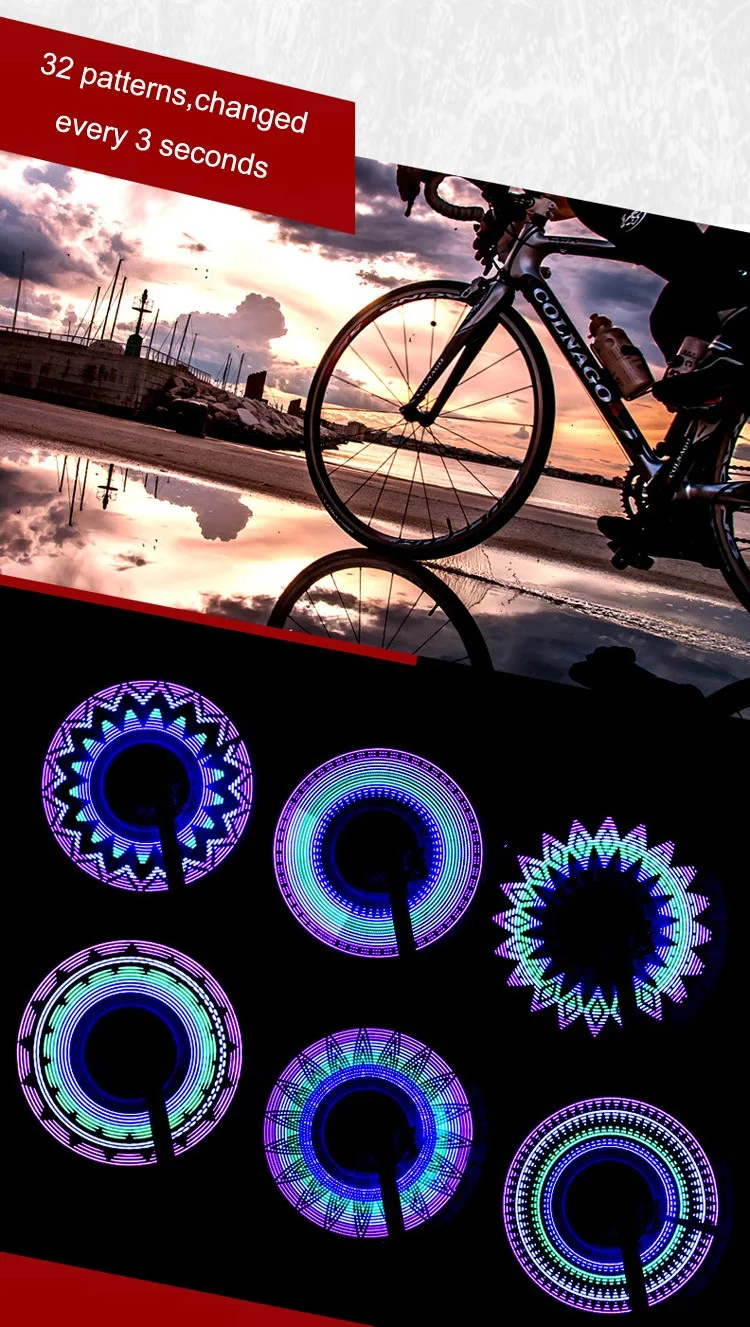 Leadbike 32 LED Bicycle MTB Wheel Tire Spoke Light Waterproof Bicycle Wheel Light 32 Patterns