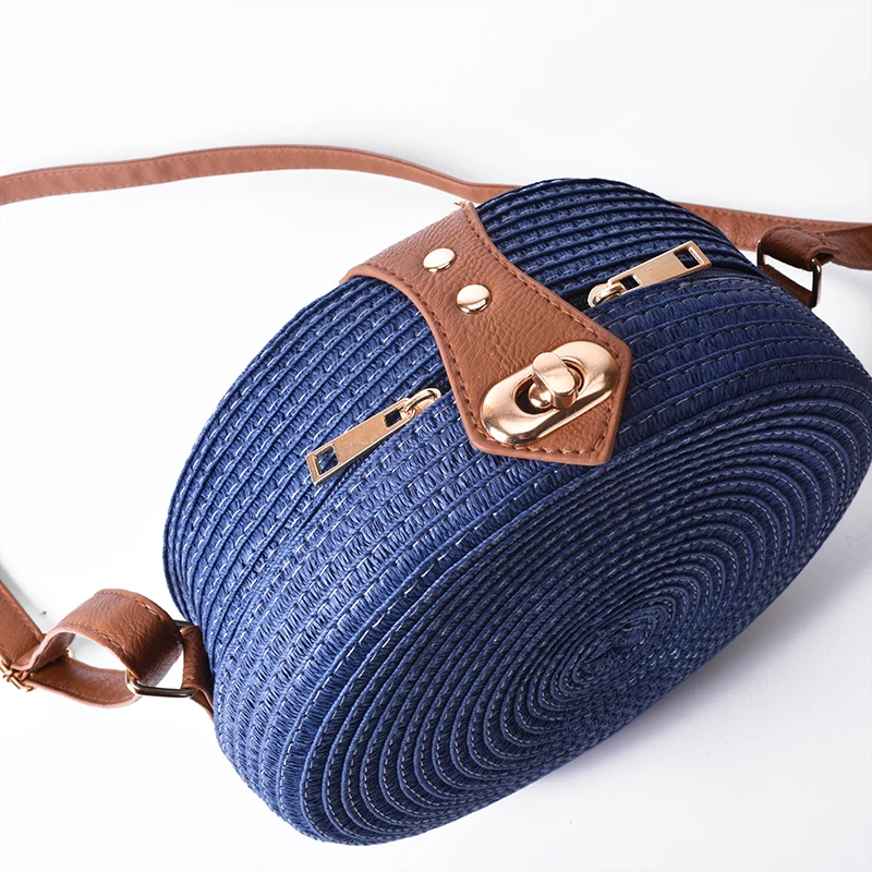 New Women Shoulder Bag round pp grass casual woven handbag retro wild crossboday straw bag beach bag