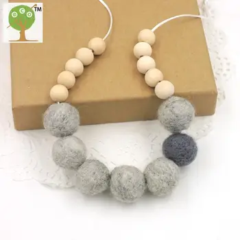 

Fade Felt necklace ball beaded light grey and dark grey felt ball wooden beaded necklace NW489