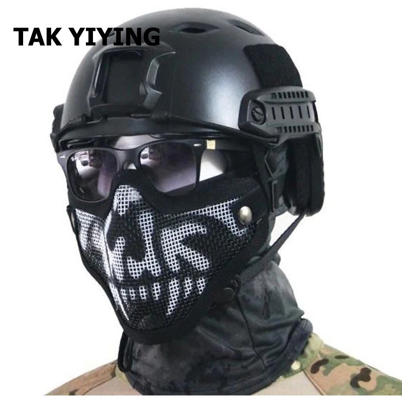 Prix pour TAK YIYING En Plein Air Tactique Airsoft Masque Casque Demi Face Inférieure Métal Acier Net Masque Prix pour TAK YIYING En Plein Air Tactique Airsoft Masque Casque Demi Face Inférieure Métal Acier Net Masque