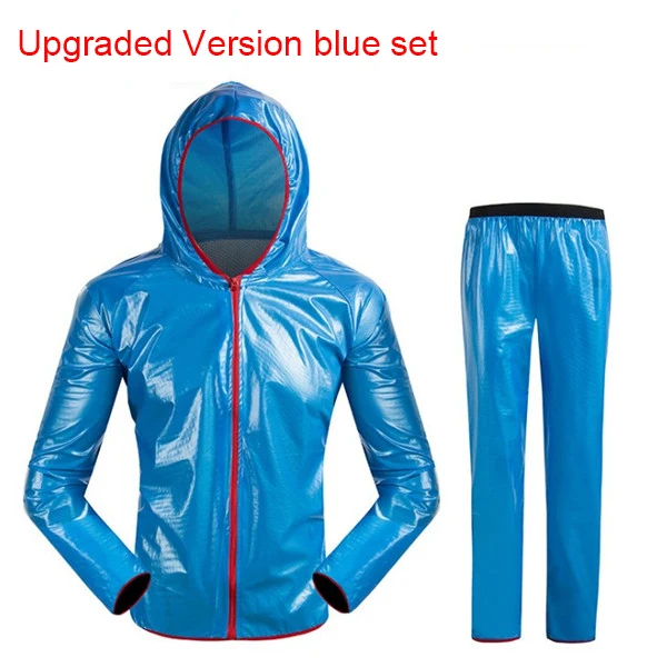 Летние Для мужчин Для женщин езда на велосипеде плащ Водонепроницаемый Vélo штаны дорожный велосипед ветрозащитный дождевик Костюмы комплект S520 - Цвет: upgrade blue set