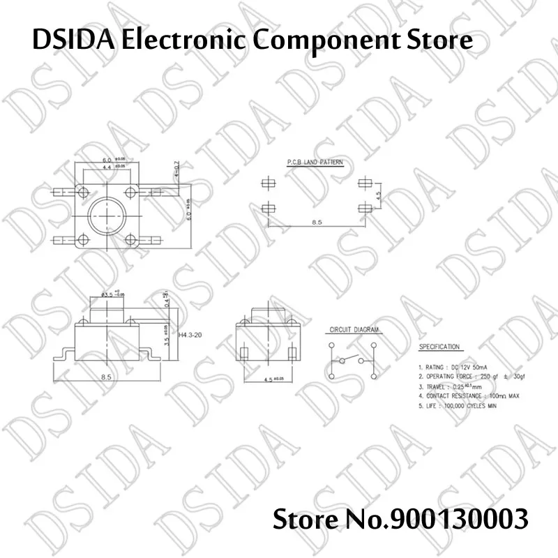 20 шт SMD 4PIN 6x6x4,3/5/6/7/8/9/10 мм микро, тактовый переключатель 0.5A с алюминиевой крышкой, 50В кнопочные переключатели 6x6x4,3 мм 6x6x5 мм 6x6x6 мм 6x6x7 мм 6x6x8 мм