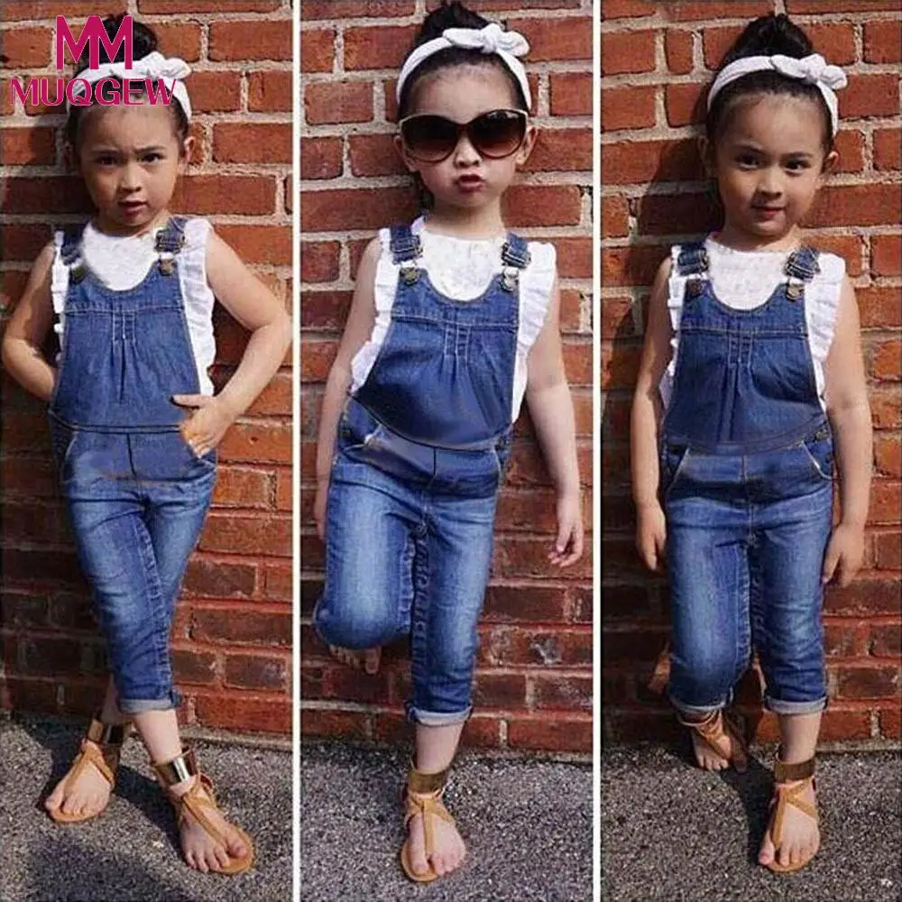 

MUQGEW Spring Summer Clothes set Kids Baby Girls Overalls Clothes Outfits Vest + Overalls Pants Set roupas infantis menina