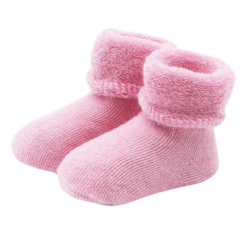 Зимние теплые ботинки для новорожденных девочек и мальчиков 0-2 лет; Мягкие хлопковые носки для малышей; пинетки - Цвет: Розовый