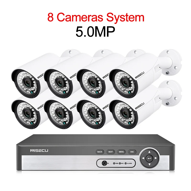 MISECU H.265 48 V 8CH POE IP CCTV Системы 4.0MP Пуля IP POE камера безопасности Аудио запись Outdoort Водонепроницаемый P2P комплект видеонаблюдения - Цвет: 5MP 8camera system