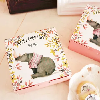 

Hot Sale 12*12*4.5cm10pcs pink rhinoceros for you Storage Boxes Paper Box Cookie Container gift Packaging Wedding Christmas Use