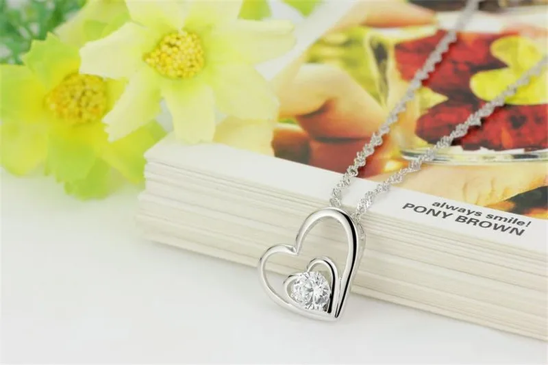 Fashion Heart Zircon Necklace for Women Silver Color Long Chain Pendant Necklaces Love Couple Gift Ethnic Bohemian Jewelry N146 (7)