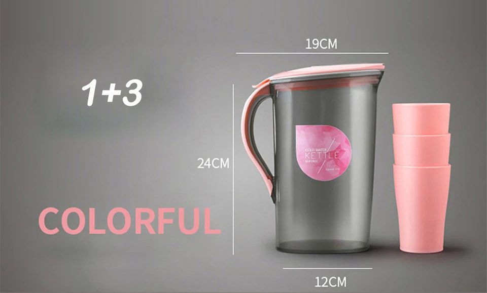 Красочный большой емкости пластиковый набор кастрюль для холодной воды с крышкой чашки прозрачный чайник для воды наборы кувшинов герметичные питьевой 1.5L 2.1L