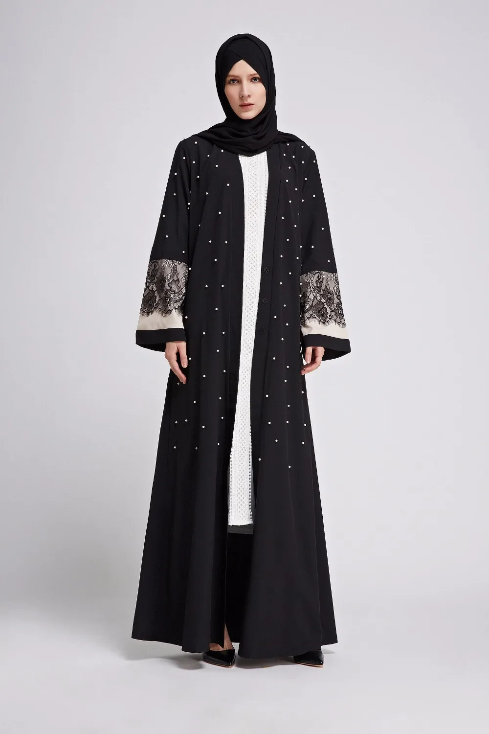 Элегантный мусульманин Кружево Абаи Макси платье Жемчуг кардиган длинный халат кимоно свободные jubah Рамадан арабский турецкий Исламская