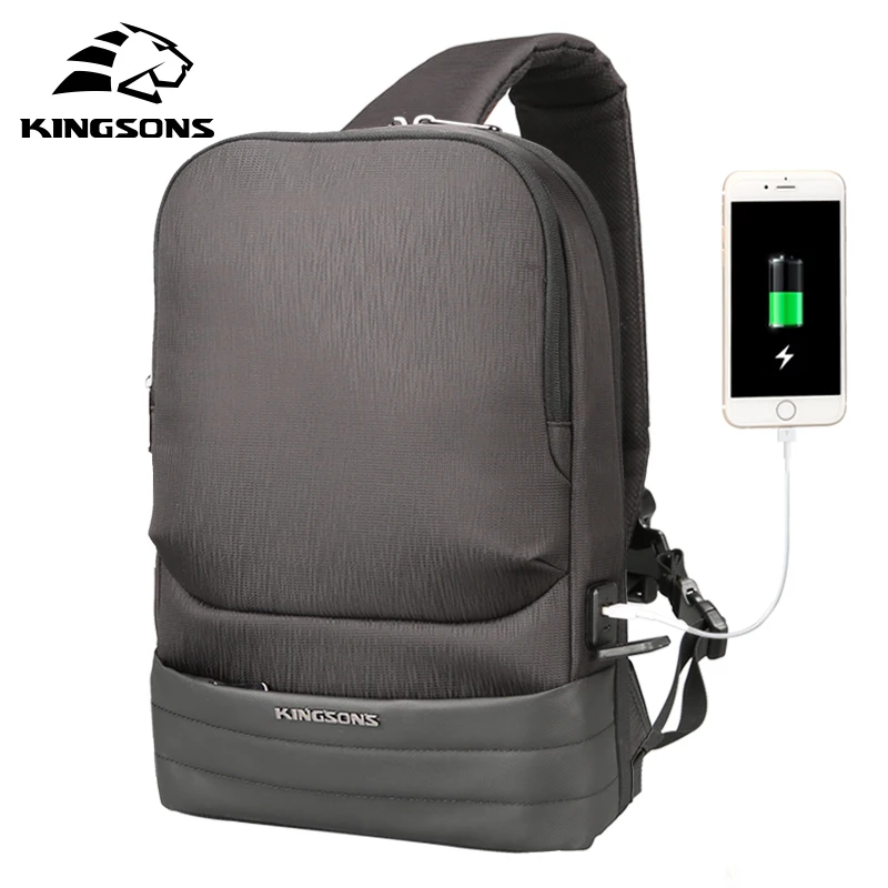 

Kingsons Brand Men Chest Bag Short Trip Male Shoulder Messenger Bag 12.1 inch Small Crossbody Bags USB Charging Boy Sling Bag