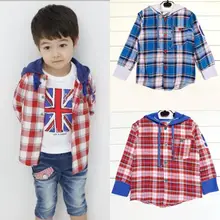 1-5Y Toddler child Kids Plaid Jacket Hooded Boys Long Sleeve Cotton Coat Shirts Tops for spring autumn