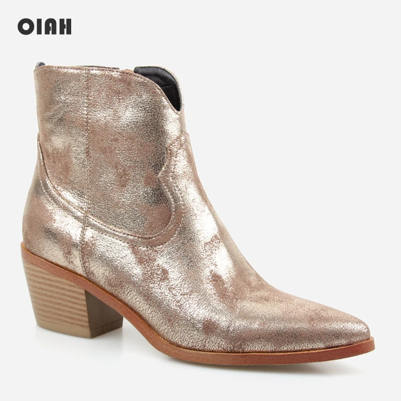 2019 Spring/Autumn New Fashion Women's High-heeled Retro Square Heel Boots Zipper Concise Pointed Toe Woman Boot Golden Shoes
