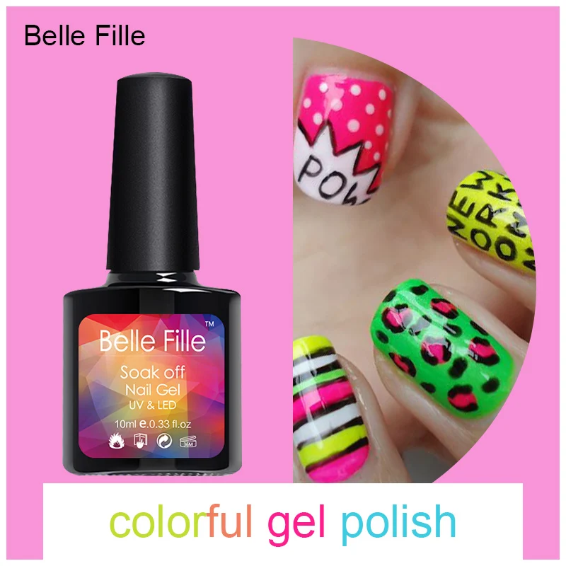 Belle FILLE Карамельный Цвет гель Лаки для ногтей пальто конфеты GelPolish Bling Дизайн Soak Off
