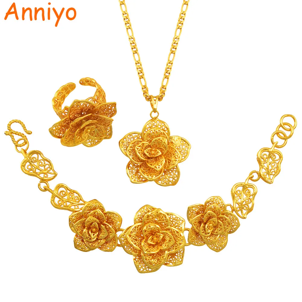 Anniyo Set Bunga Perhiasan Warna Emas Liontin Rantai Bangle Cincin Pernikahan Pengantin Set Perhiasan Wanita Ethiopia Afrika Arab 043804 Jewellry Sets Bridal Jewellrybridal Jewellry Sets Aliexpress