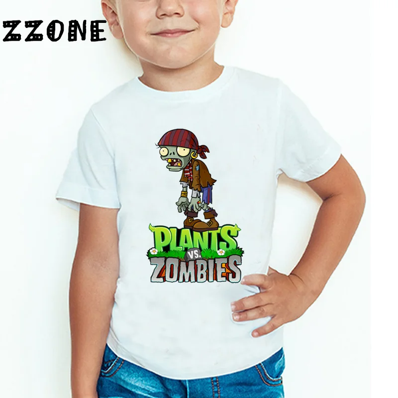 Детская забавная футболка «Растения против Зомби»; детская одежда с героями мультфильмов; повседневные летние топы для маленьких мальчиков и девочек; ooo2404 - Цвет: whiteL