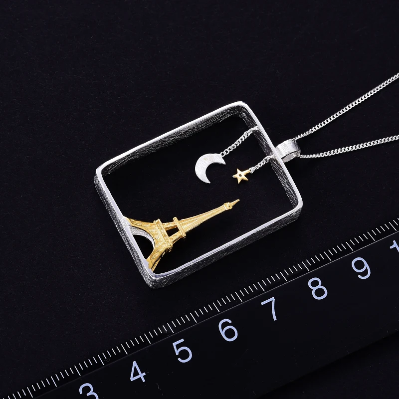 Lotus Fun Real 925 Sterling Silver Handmade Fine Jewelry Eiffel Tower Design Pendant without Necklace For Women
