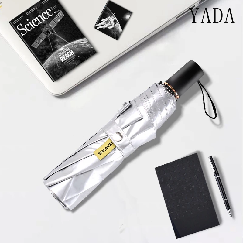 

YADA High Quality Titanium Silver Glue Umbrella Rain New Anti UV Double Umbrella Car For Women Windproof Folding Umbrellas YS665