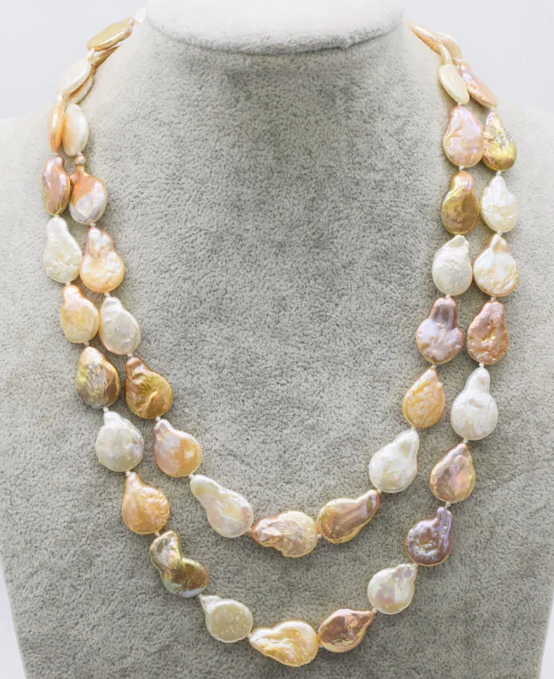 

2rows freshwater pearl white pink purple drop necklace 17-18inch FPPJ wholesale beads nature