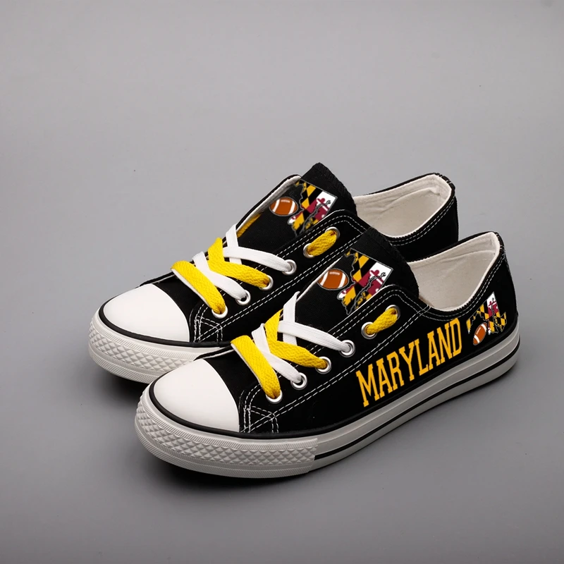 

E-LOV Men Casual Walking Shoes Printed US State Maryland Logo Canvas Shoes Low Top Black Casual Flats Unisex Espadrilles