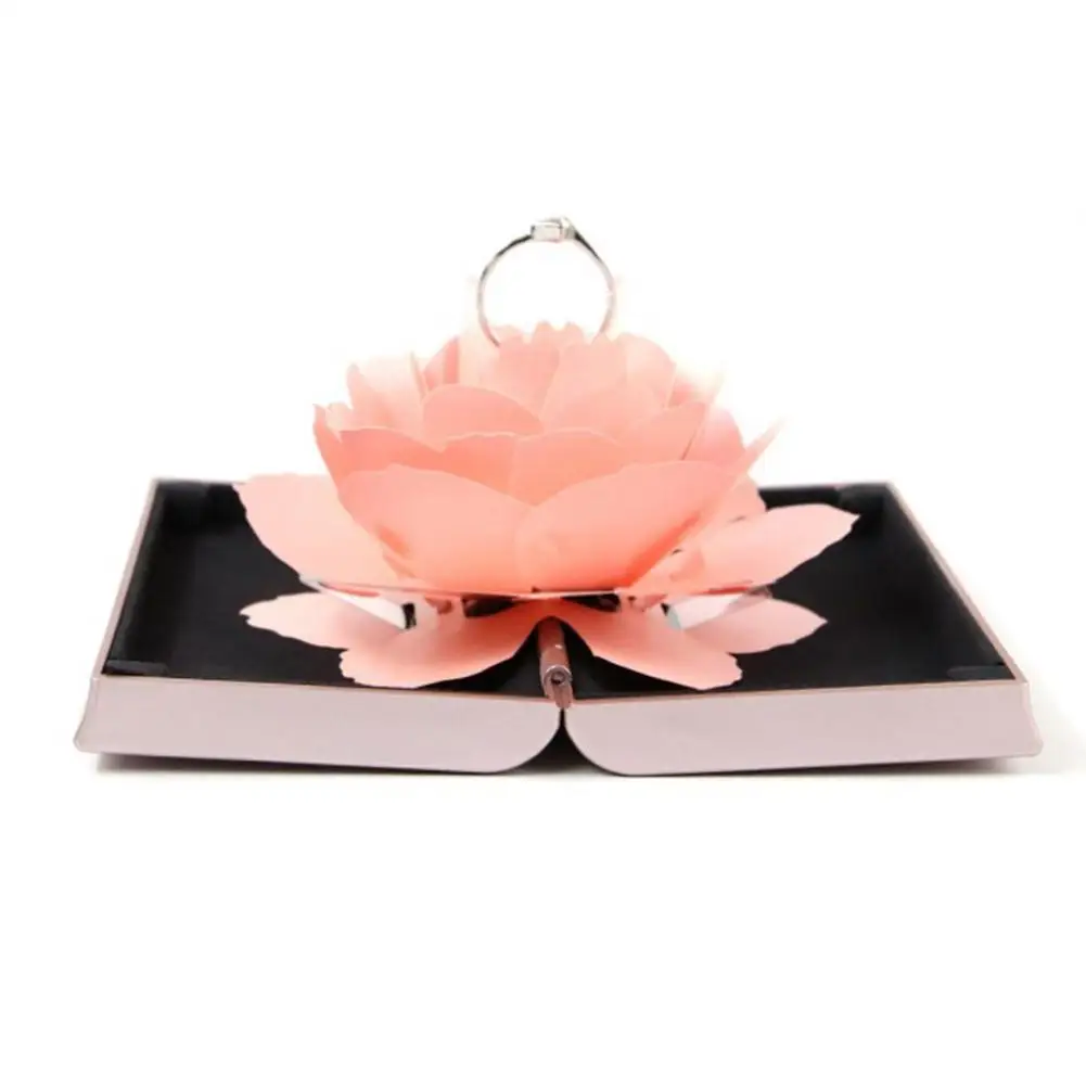 

2019 Unique Up Rose Wedding Engagement Rotating Rings Box Surprise Jewelry Storage Holder Jewelry Display Boxes Hot