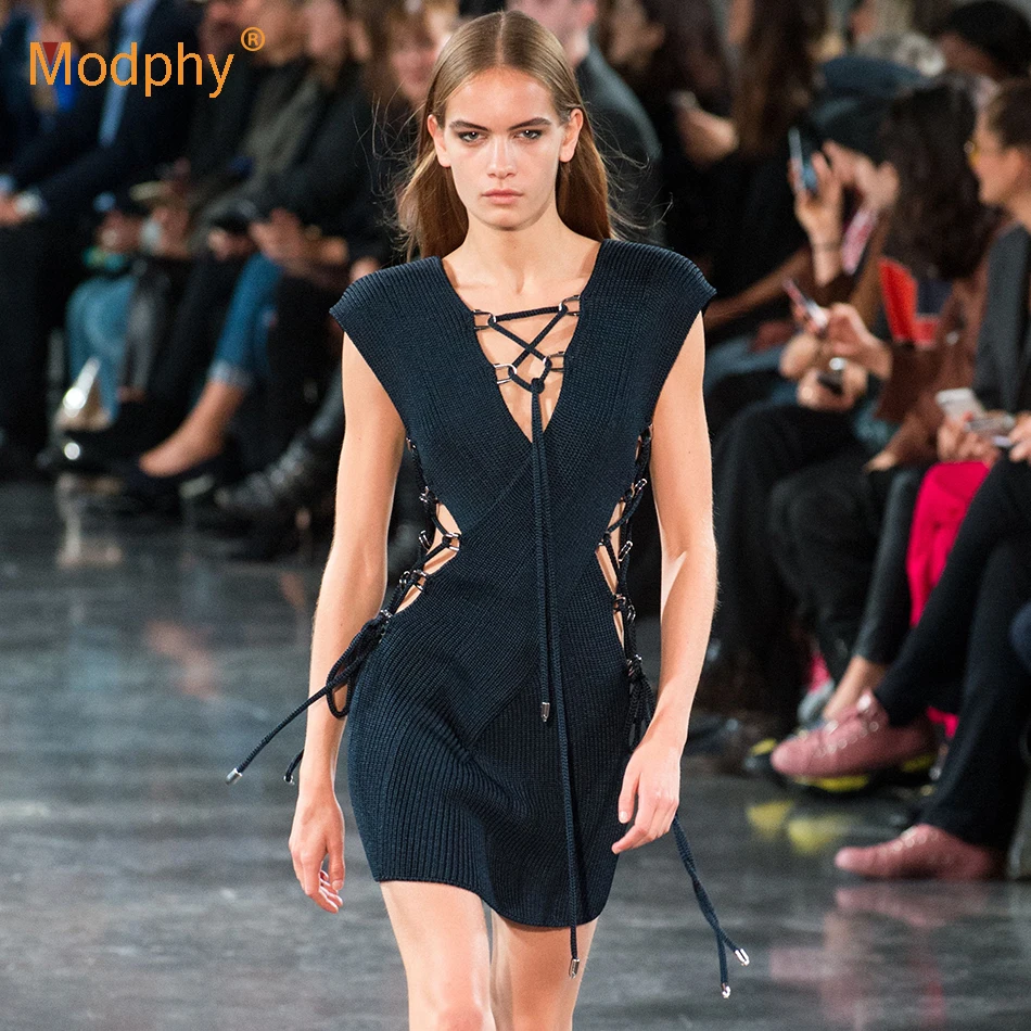 

Black sexy mini knit bandage dress women's fashion 2018 sleeveless hoop cool DJ jazz dance nightclub girls dress
