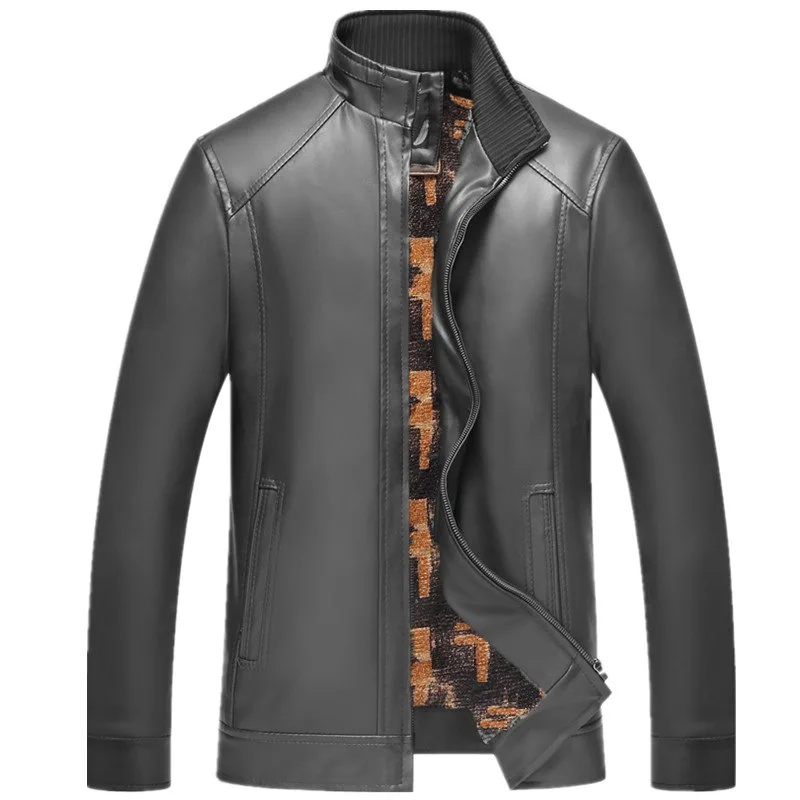 

HOO 2019 men's PU leather jacket Spring collar men's PU leather