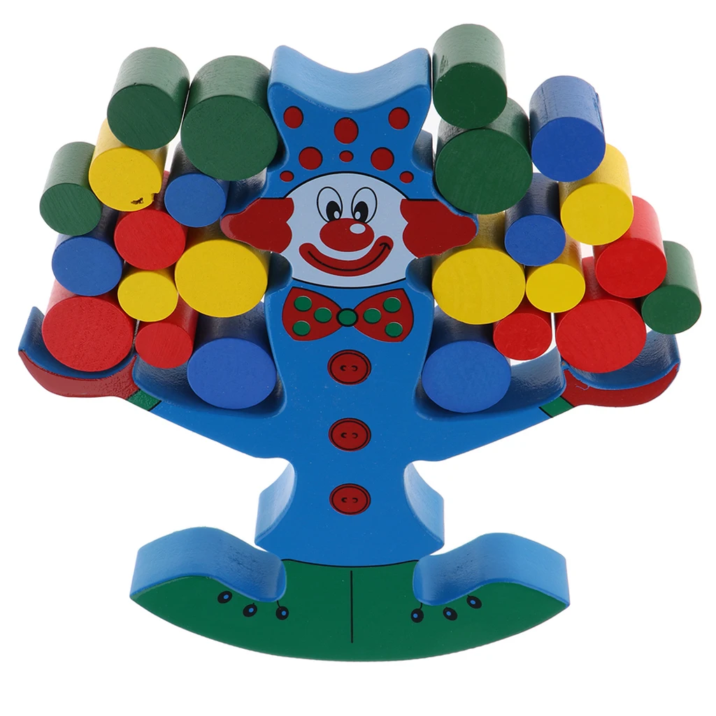 Clown Block Stack Up Balancing Game Wooden Developmental Toy for Baby Kids Boys Girls Fun Play