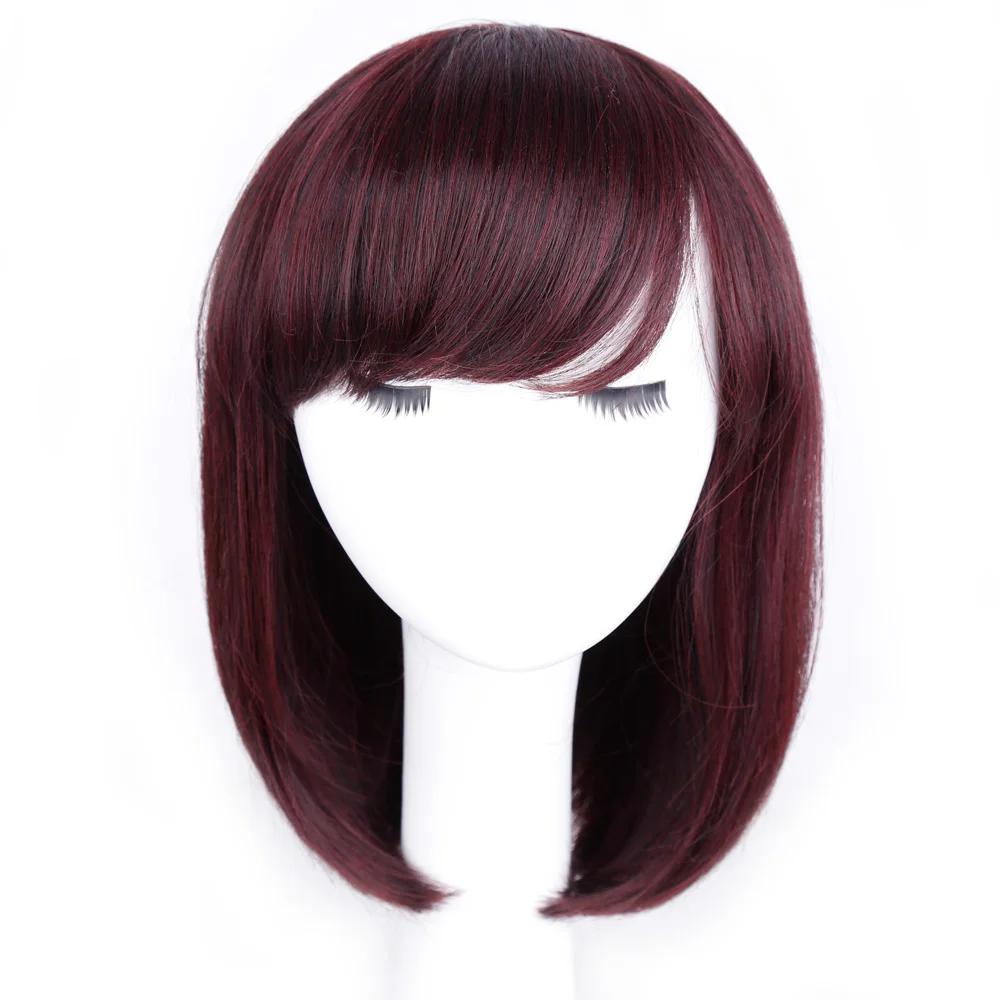 

Amir Heat Short Resistant Black Wigs For Women With Flat Bangs African American Brown Straight Bob Wig Synthetic Hair