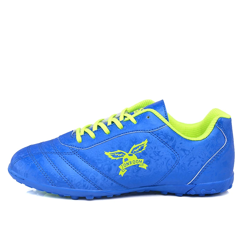 YRRFOUT Детские тренировочные футбольные бутсы AG Нескользящие кроссовки высокого качества уличная кожаная футбольная обувь Chuteira Futebol Futsal - Цвет: Синий