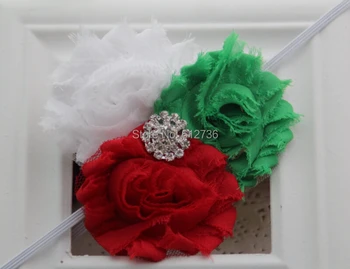 

10pcs/lot Christmas Headband/Gift Red Green White Shabby Chic Flowers Skinny Elastic Headband,Hair Accessoies Free Shipping