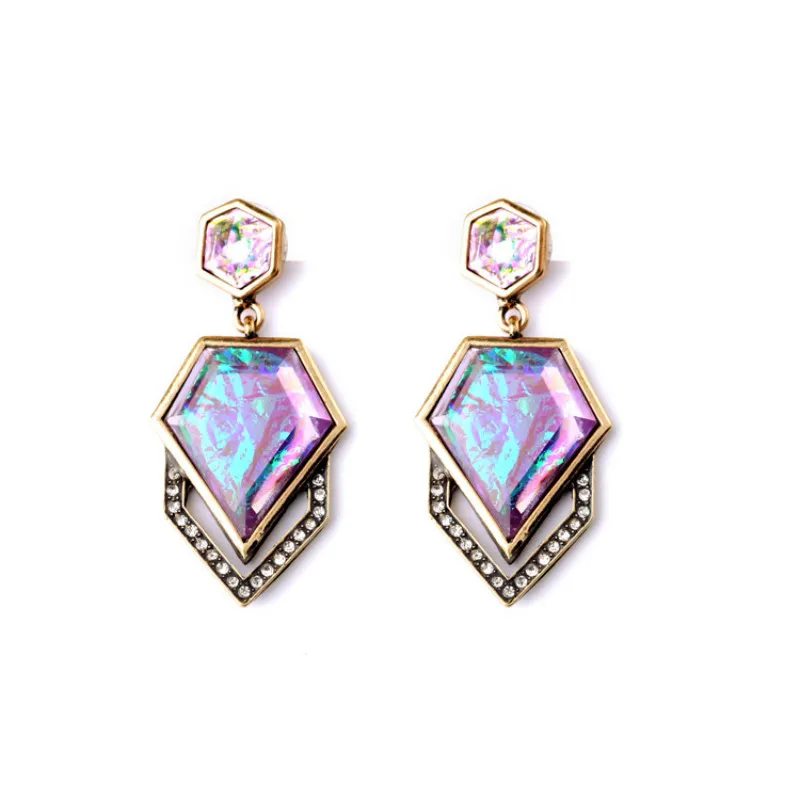 

Fashion Accessories Vintage Multicolour Rhombus Gem Women's Stud Earring Party Jewelry for Women Wholesale