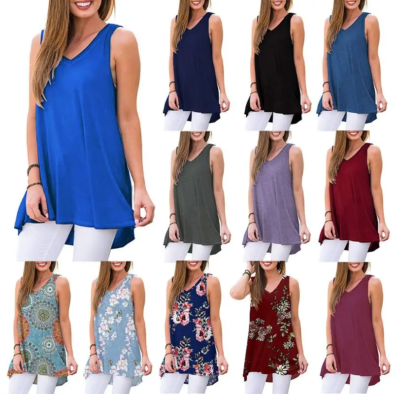 

Women's Casual Summer Sleeveless V-Neck T-Shirt Tunic Loose Tops Tank Shirts