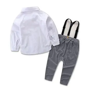 

2018 New Toddler Kids Baby Boy Outfits Shirt Tops +Long Pants Bow Belt Overalls Formal Children Clothing Set 0-24M