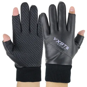 

Men PU Leather Fingerless Gloves Outdoor Sport Windproof Keep Warm Fishing Mittens Waterproof Anti-slip Luvas Guantes Ciclismo