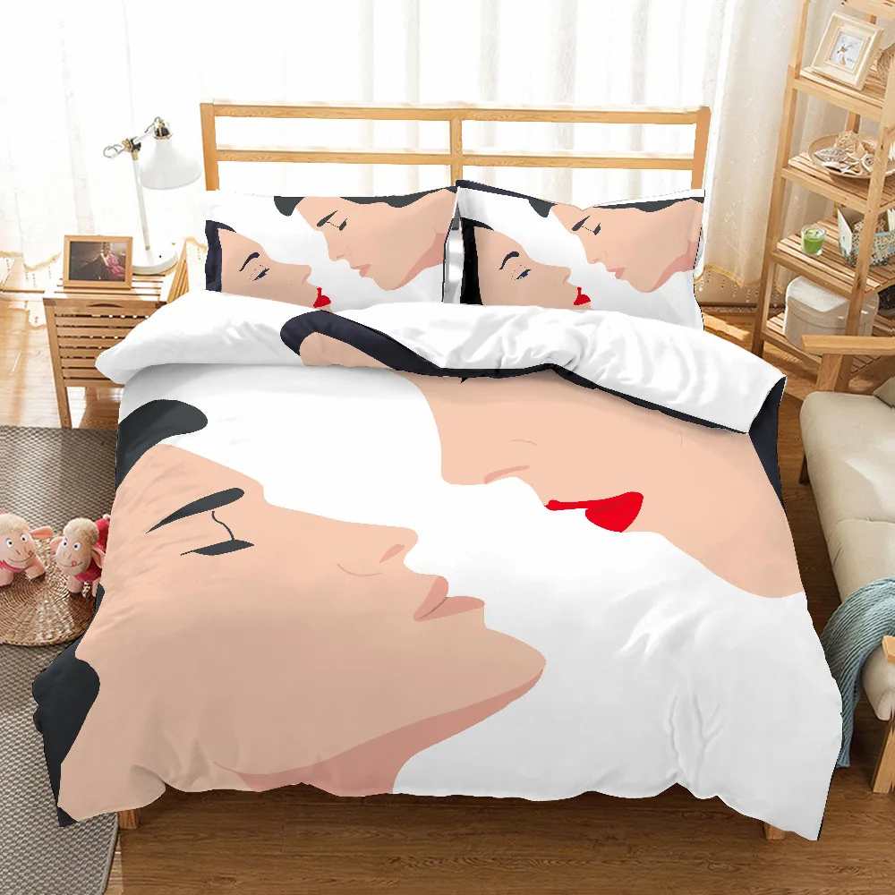 

MUSOLEI 3D Duvet Cover Set Valentine's Day kissing Love pattern white background Bed Sheet Twin queen king