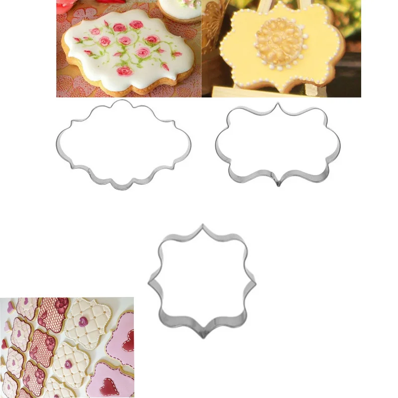 Oval// Square Fancy Plaque Frame Stainless Steel Cookie Cutter Fondant Cake Set