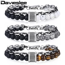 Davieslee, срезанный кабель, цепочка, бусины, браслеты для мужчин, нержавеющая сталь, мужской браслет для йоги,, модные ювелирные изделия, подарки, 14 мм, LDBM24