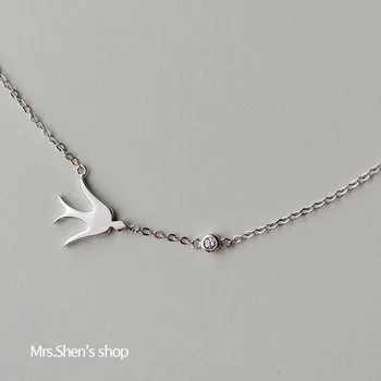 

925 Sterling Silver Cute Bird Swallows Necklaces & Pendants For Women Gifts For Girls Jewelry