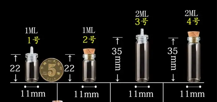 100 шт. 1/2/5 мл, желающих Стекло бутылки с корковой пробкой небольшой прозрачный мини пустой Стекло флаконы баночки контейнеры для бутылок