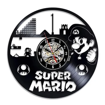 

Super Mario Game Vinyl Record Wall Clock Modern Design Play Room 3D Hanging Clock Wall Watch Art Home Decor Gifts for Children