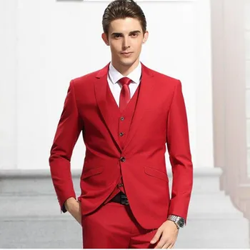 

2018 Custom Made Red Men Suits Three Pieces Groom Tuxedos Cheap Groomsmen Men's Wedding Prom Suits (Jacket+Vest+Pants)
