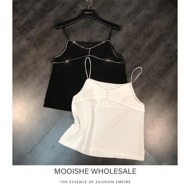 

2019 Summer New Rhinestone Chain Edge Shiny Silk Cotton Bottoming Vest Inside The Female