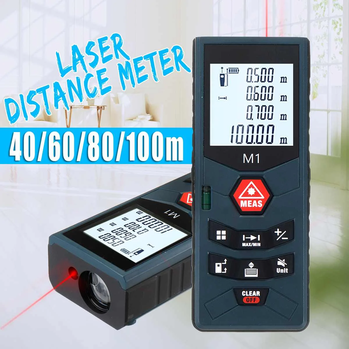 

40/60/80/100m Digital Laser Distance Meter Area Volume Pythagorean Measure Tool Front and Rear Benchmark IP65 Protection