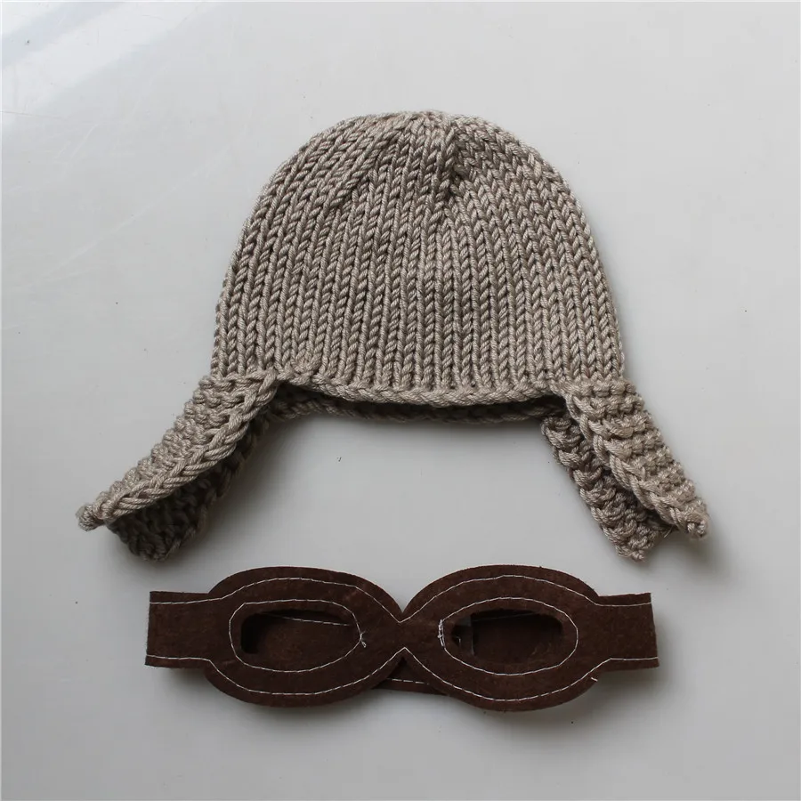 Baby Photography Props Accessories Kids Air Force Cap Manual Knitting Hat Baby Photo Props Pilot Style Hats Newborn Fotografia